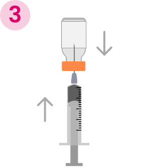 Syringe inserted into Vial 2, both upside-down